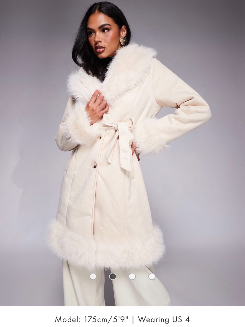 Princess Polly Simmer Lane suedette faux fur trim belt longline penny lane coat